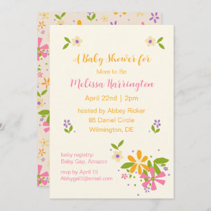 Boho Wildflower Baby Girl Shower Invitation