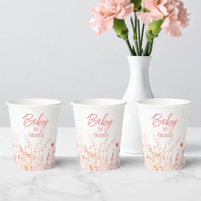 Boho Wildflower Baby in Bloom GIrl Baby Shower  Paper Cups (Creator Uploaded)