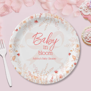 Boho Wildflower Baby in Bloom GIrl Baby Shower Paper Plate