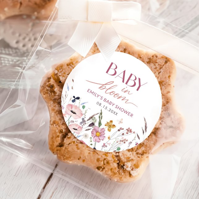 Boho Wildflower Baby Shower Classic Round Sticker (Creator Uploaded)