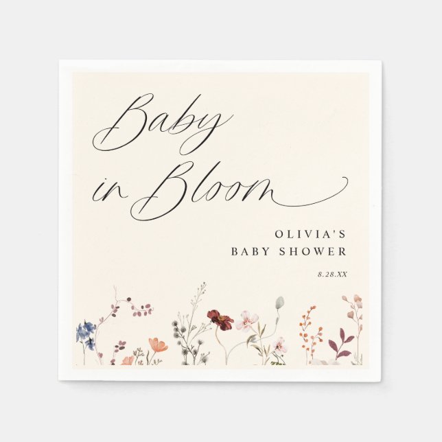 Boho Wildflower Baby Shower Floral Napkin (Front)