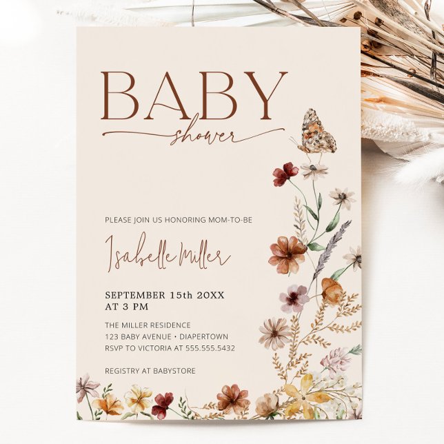 Boho Wildflower Baby Shower Invitation (Boho Wildflower Baby Shower Invitation)