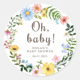 Boho Wildflower Baby Shower Sticker Favour Label