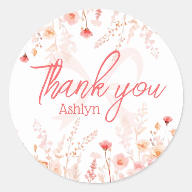 Boho Wildflower Baby Shower Thank You Favor  Classic Round Sticker (Front)