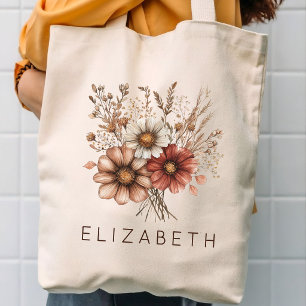 Boho Wildflower Bachelorette Party Custom Name Tote Bag