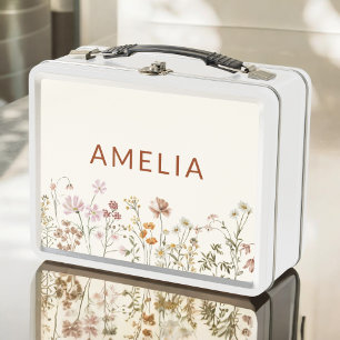 Boho Wildflower Back To School Metal Lunch Box