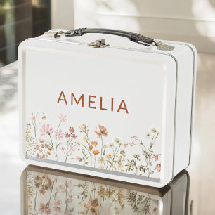 Boho Wildflower Back To School Metal Lunch Box