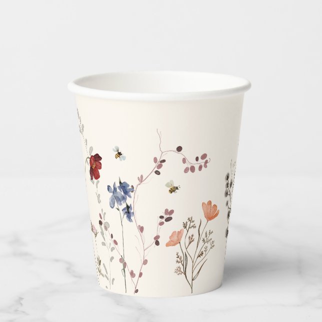 Boho Wildflower Bees Baby Shower Paper Cups (Front)