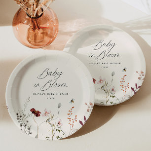 Boho Wildflower Bees Floral Baby Shower Paper Plate
