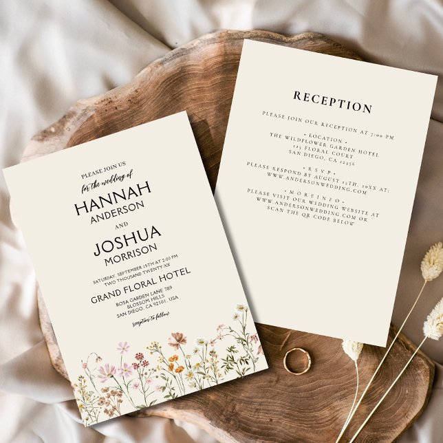 Boho Wildflower Beige All in One Colourful Wedding Invitation (Creator Uploaded)