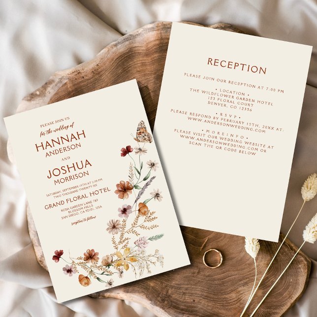 Boho Wildflower Beige All in One Garden Wedding Invitation (Creator Uploaded)