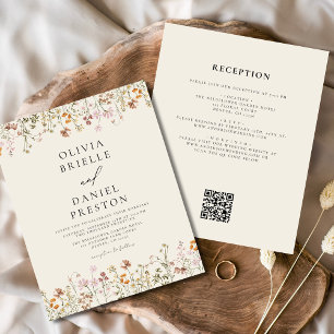 Boho Wildflower Beige All in One QR Code Wedding