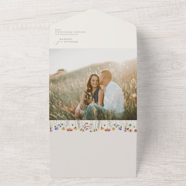 Boho Wildflower | Beige Casual Photo Seal And Send All In One Invitation (Outside)