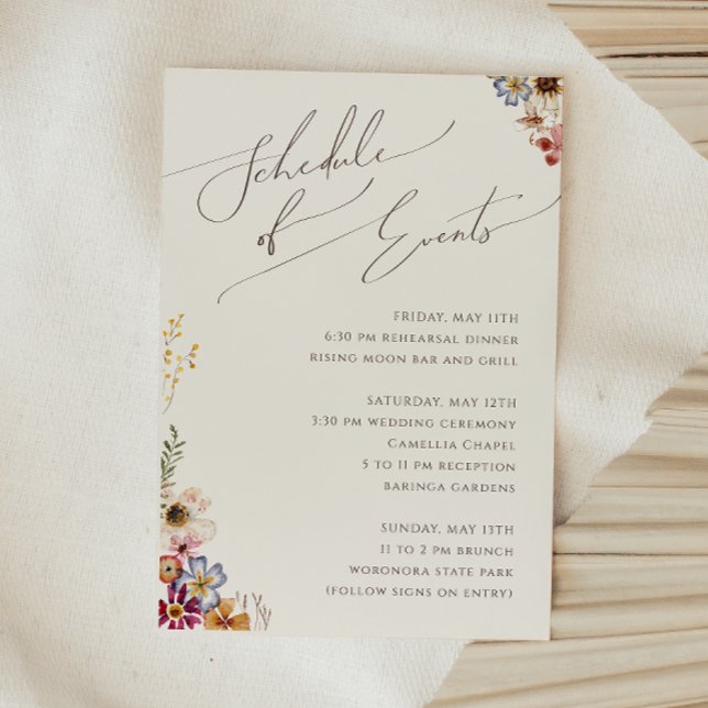 Boho Wildflower | Beige Garden Schedule of Events Enclosure Card (Creator Uploaded)