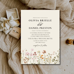 Boho Wildflower Beige Garden Wedding Invitation