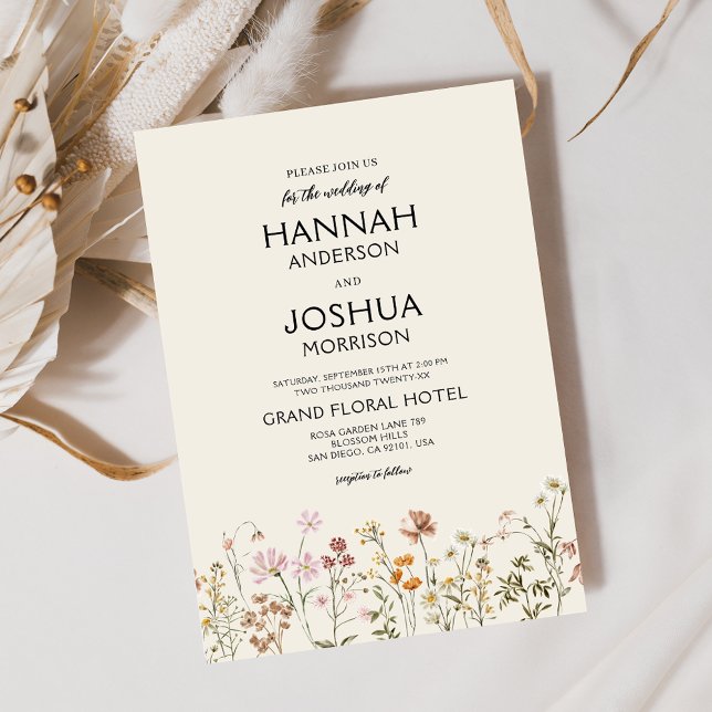 Boho Wildflower Beige Garden Wedding Invitation (Creator Uploaded)