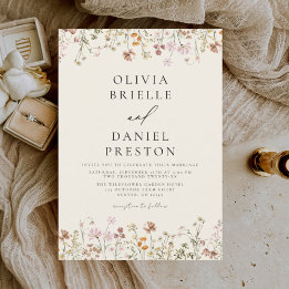 Boho Wildflower Beige Garden Wedding Invitation
