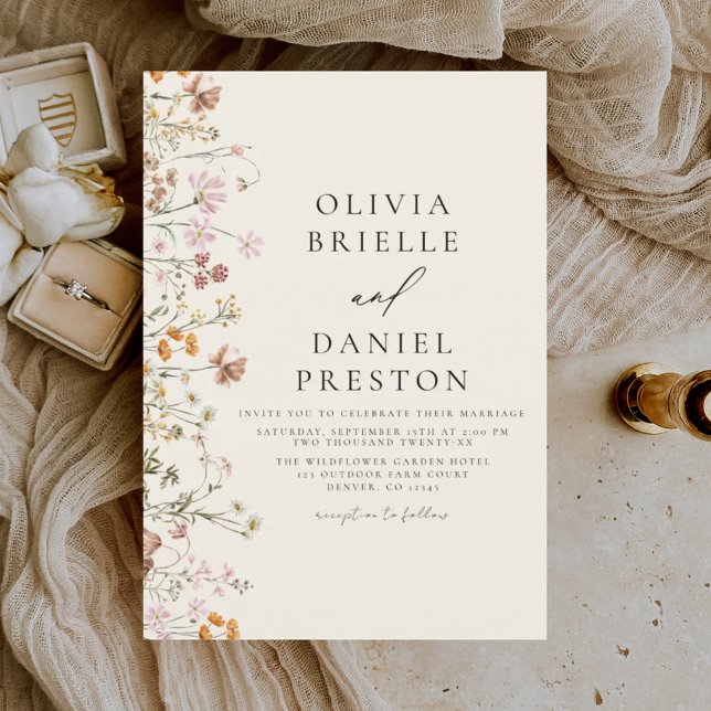 Boho Wildflower Beige Garden Wedding Invitation (Creator Uploaded)