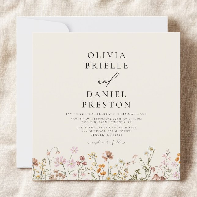 Boho Wildflower Beige Garden Wedding Invitation (Creator Uploaded)