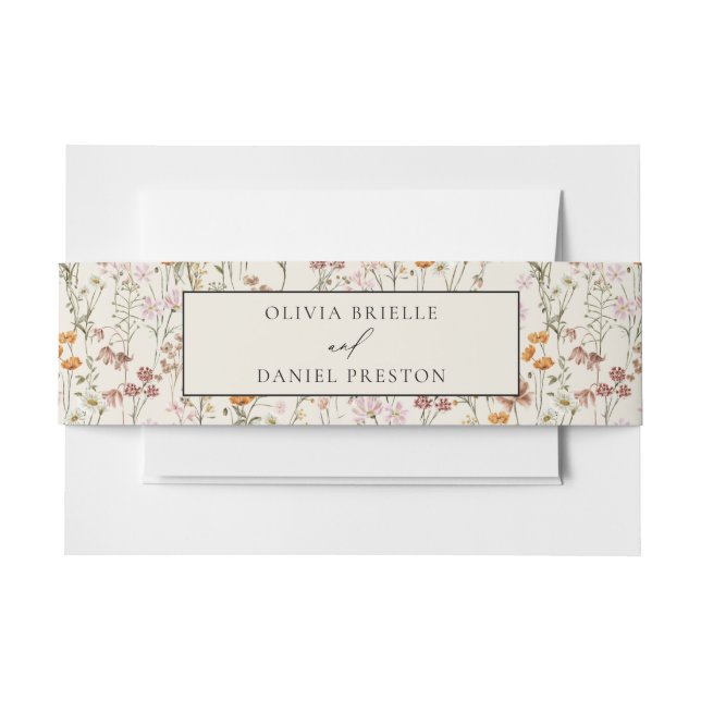 Boho Wildflower Beige Garden Wedding Invitation Belly Band (Front Example)