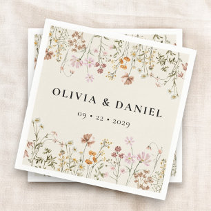 Boho Wildflower Beige Garden Wedding Napkin