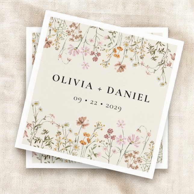 Boho Wildflower Beige Garden Wedding Napkin (Creator Uploaded)