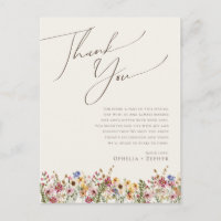 Boho Wildflower Beige Meadow Table Thank You Card