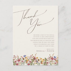Boho Wildflower Beige Meadow Table Thank You Card