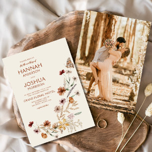 Boho Wildflower Beige Photo Garden Wedding Invitation