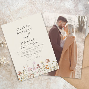 Boho Wildflower Beige Photo Garden Wedding Invitation