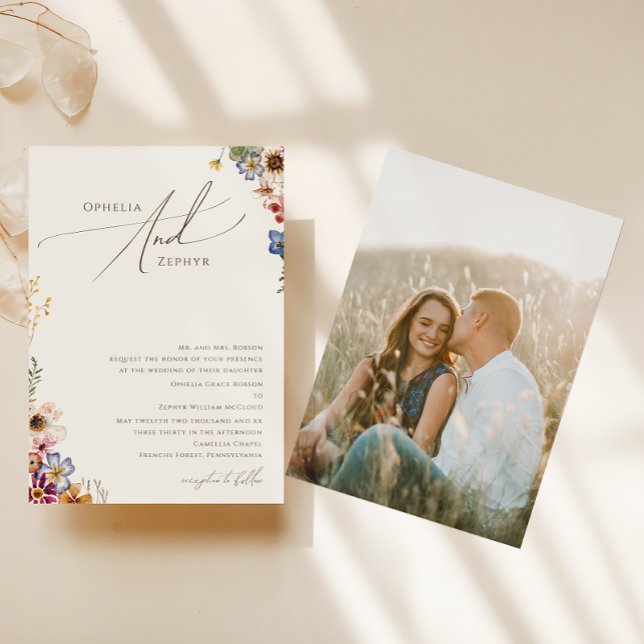 Boho Wildflower | Beige Photo Traditional Wedding Invitation (Creator Uploaded)
