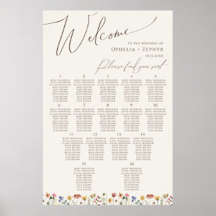 Boho Wildflower   Beige Table Number Seating Chart
