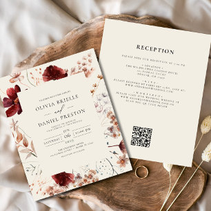 Boho Wildflower Beige Wedding Invitation