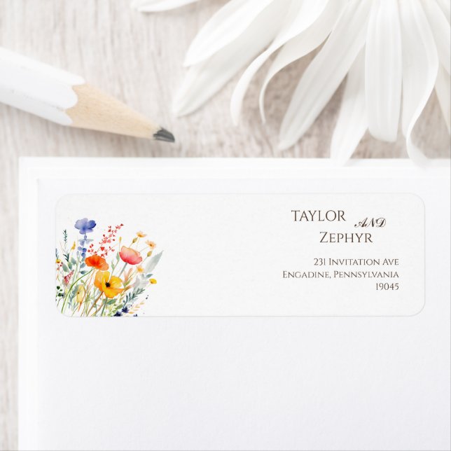 Boho Wildflower Beige Wedding RSVP Return Address  Label (Insitu)