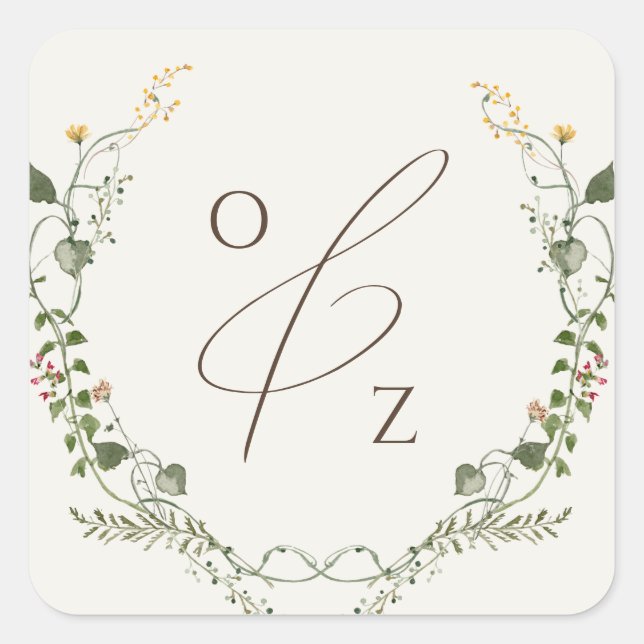 Boho Wildflower BeigeMonogram Wreath Envelope Seal (Front)