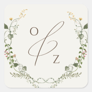 Boho Wildflower BeigeMonogram Wreath Envelope Seal