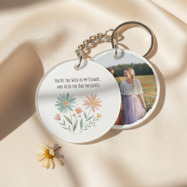 Boho Wildflower Bestie – Funny Best Friend Gift Key Ring (Funny best friend photo keychain)