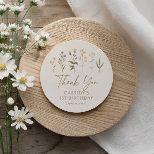 Boho Wildflower Birthday Thank You Classic Round Sticker