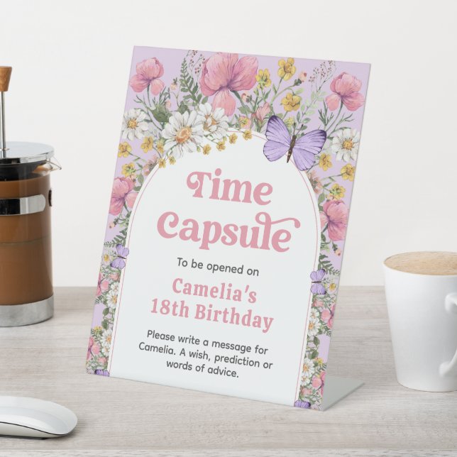 Boho Wildflower Birthday Time Capsule Pedestal Sign (In SItu)