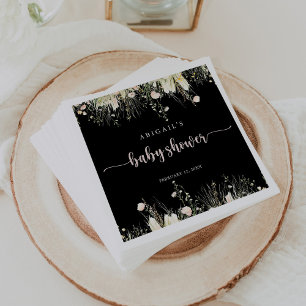 Boho Wildflower Black Baby Shower Napkins