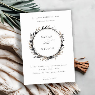 Boho Wildflower Black Brown Fall Wreath Wedding Invitation