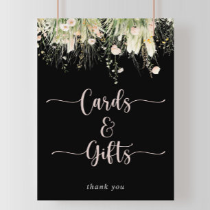 Boho Wildflower Black Cards and Gifts Sign
