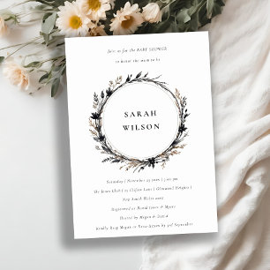 Boho Wildflower Black Fall Wreath Baby Shower Invitation
