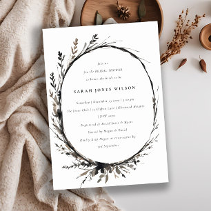 Boho Wildflower Black Fall Wreath Bridal Shower Invitation