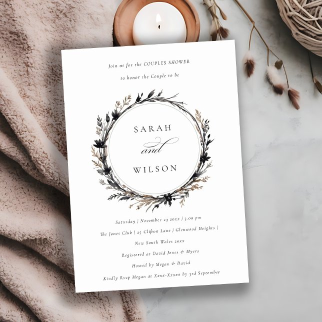 Boho Wildflower Black Fall Wreath Couples Shower Invitation (Creator Uploaded)