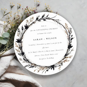 Boho Wildflower Black Fall Wreath Vow Renewal Invitation