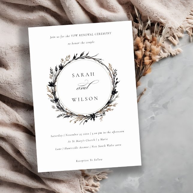 Boho Wildflower Black Fall Wreath Vow Renewal Invitation (Creator Uploaded)