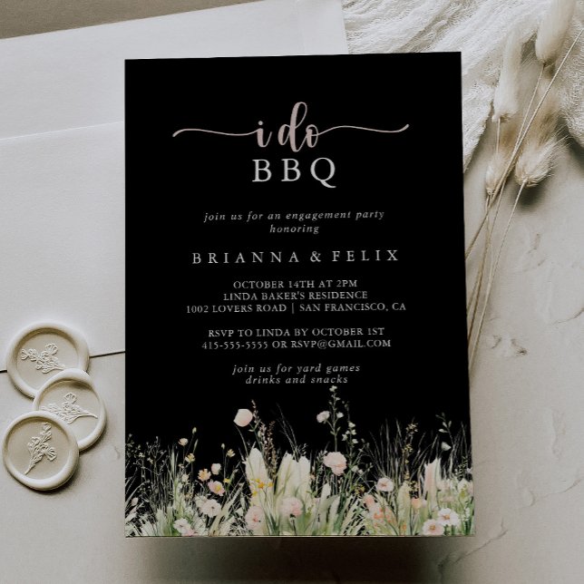 Boho Wildflower Black I Do BBQ Engagement Party  Invitation (Creator Uploaded)