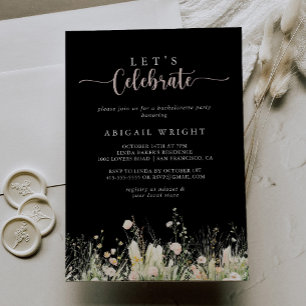 Boho Wildflower Black Let's Celebrate Party  Invitation