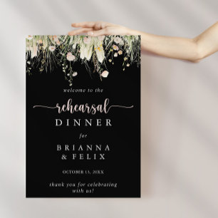 Boho Wildflower Black Rehearsal Dinner Welcome Poster